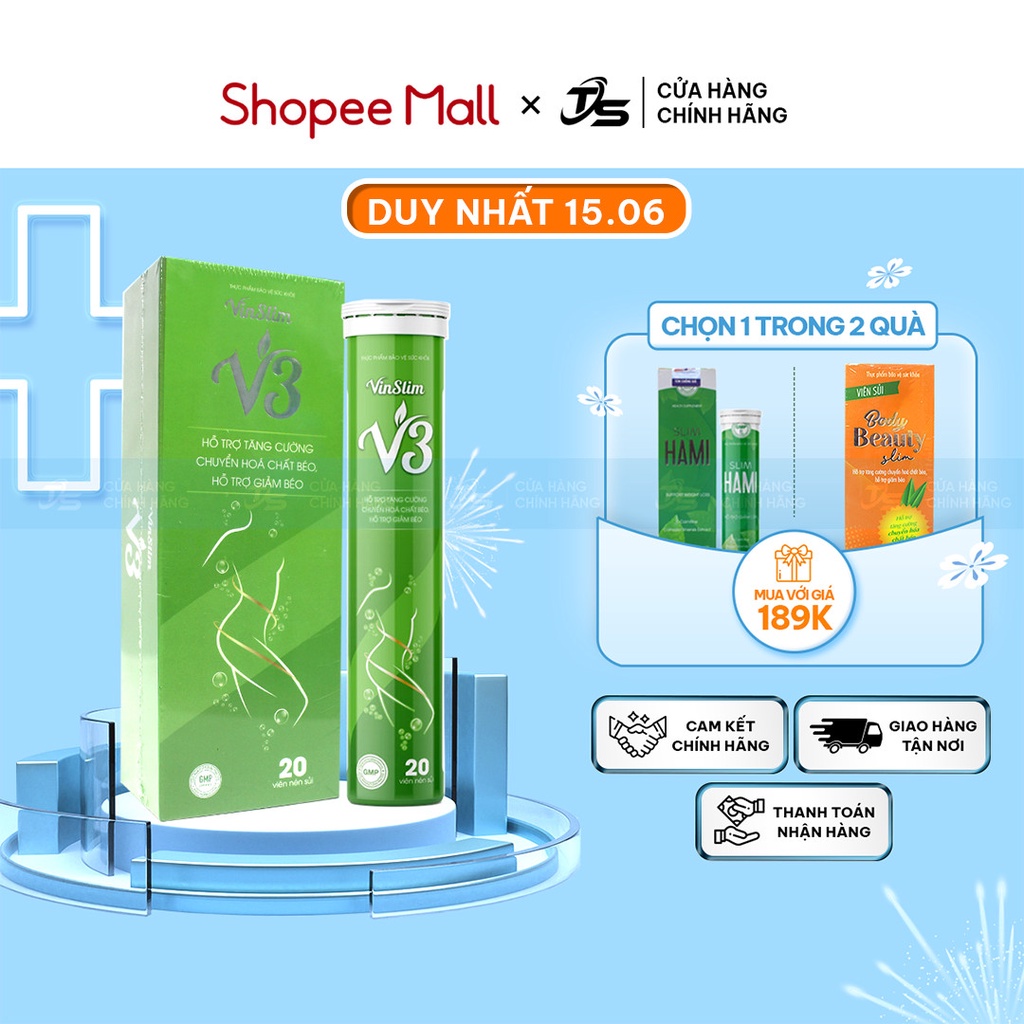 Viên sủi giảm cân VinSlim V3 TS GROUP Giảm cân cấp tốc Hiệu quả nhanh An toàn tại nhà Hộp 20 viên sủi
