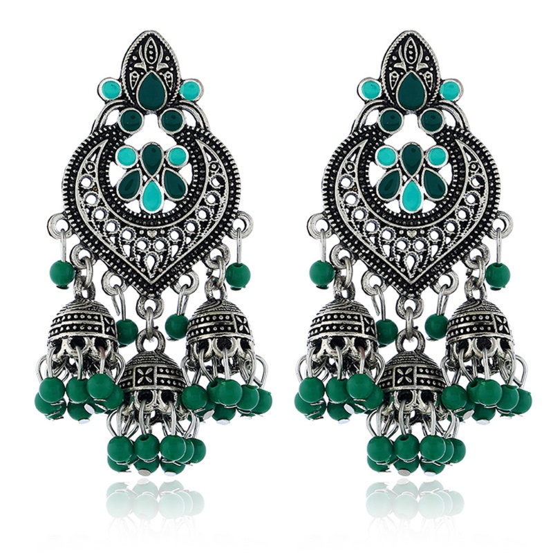 UU Bông tai dáng dài hình Bollywood Kundan Jhumka Jhumki thời trang Ấn Độ cổ điển