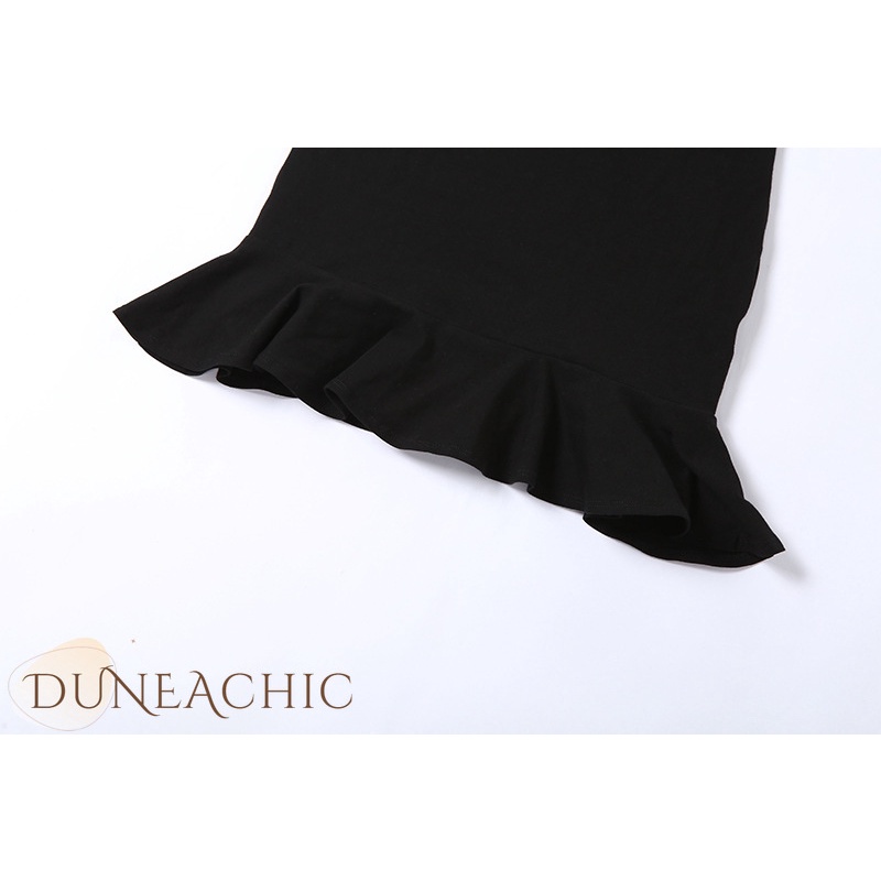 DUNEA Đầm Hai Dây Hở Lưng Phối Lưới Thời Trang Cho Nữ