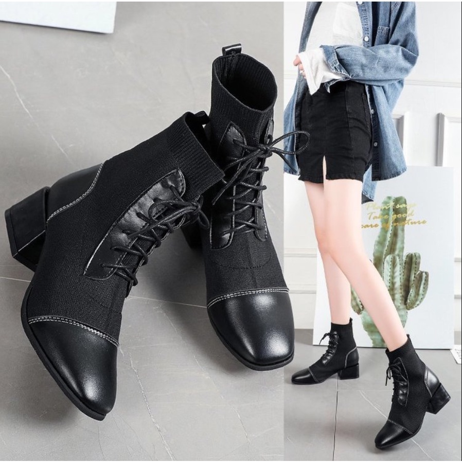Boot Nữ Bốt Cổ Len Cổ Cao Cao Gót 5CM