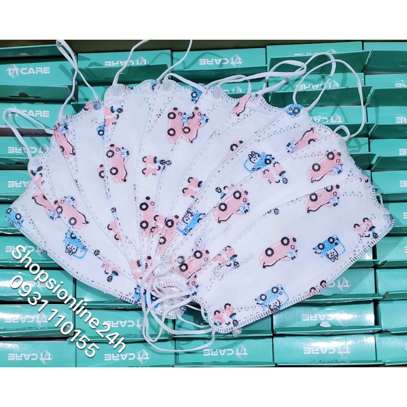 ✅ Hộp 10 cái khẩu trang cho trẻ em kf94 , 4D TTCare hình xe ô tô