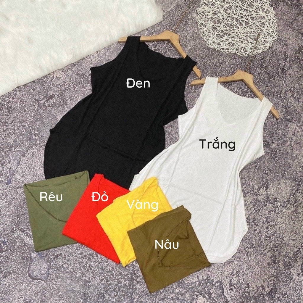 Áo ba lỗ nữ form rộng trơn, áo thun giấy chạy vắt sổ form dài giấu quần (new) - AT004 | BigBuy360 - bigbuy360.vn