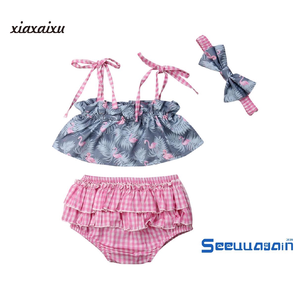 Set áo quần họa tiết chim hồng hạc dễ thương cho bé gái