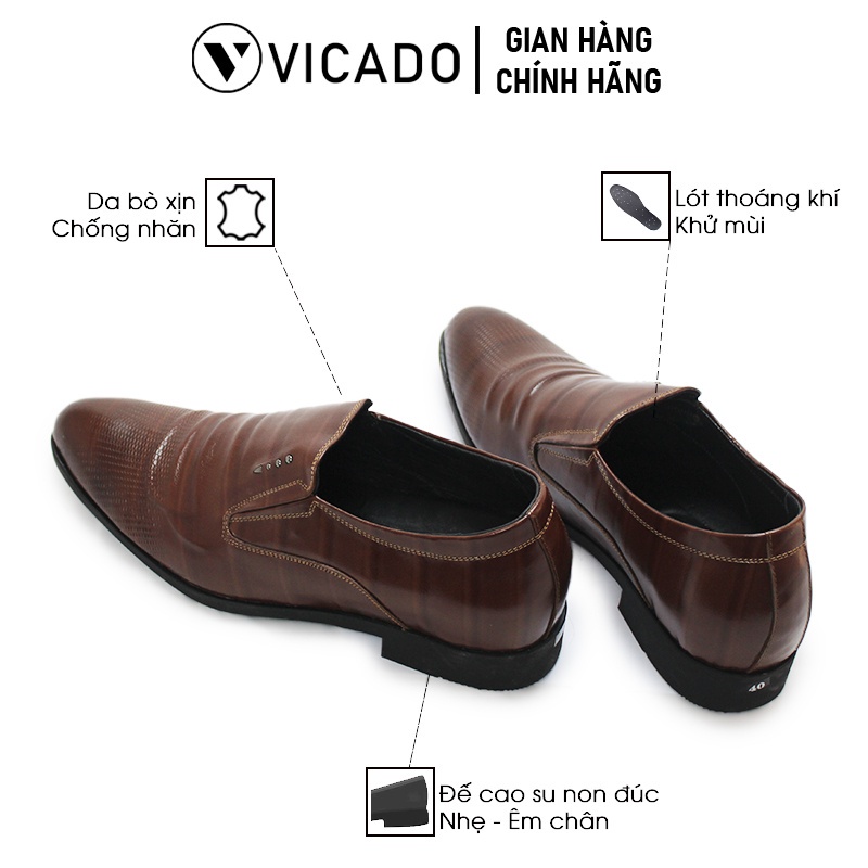 Dây Giày tăng chiều cao nam da bò cao cấp công sở Oxford Vicado VB1120 màu nâu