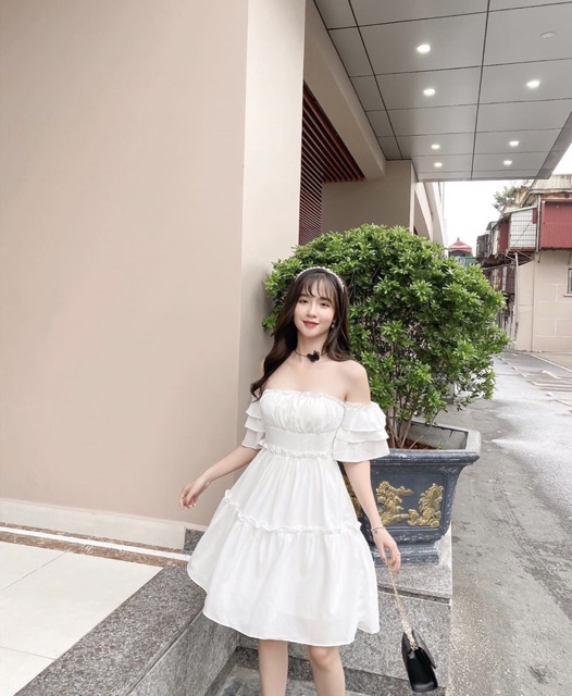 (CLIP THẬT) Đầm dự tiệc trễ vai tay bồng | BigBuy360 - bigbuy360.vn