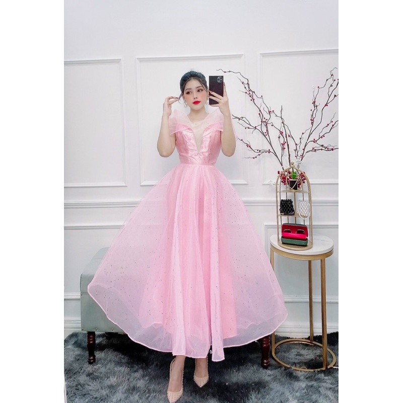 ĐẦM CÔNG CHÚA KIM TUYẾN XOÈ PHỒNG CỔ CAO NỮ HOÀNG ( ảnh thật nhed khách )