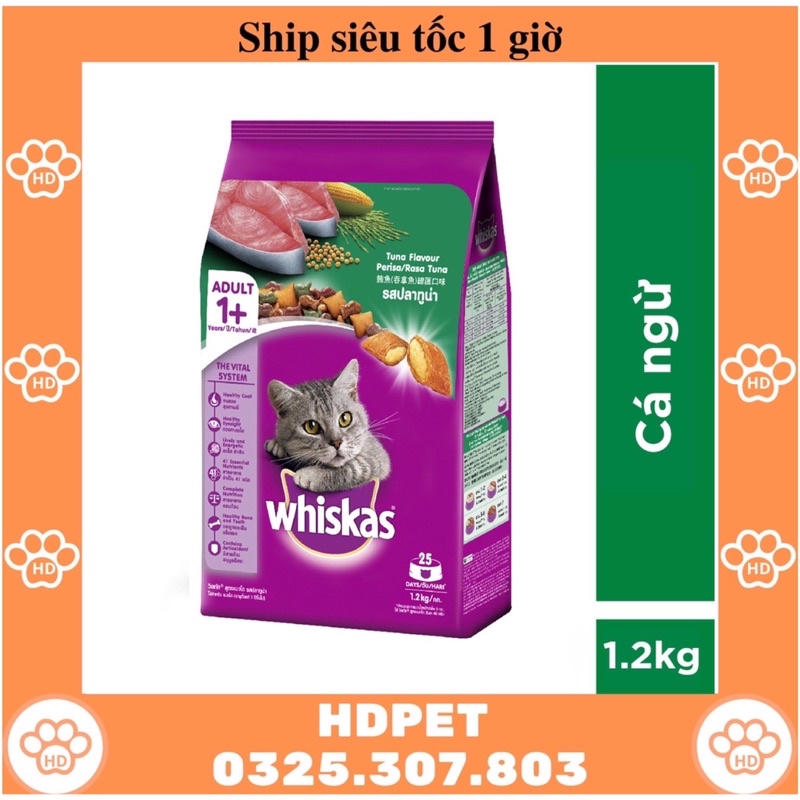 Hạt cho mèo lớn Whiskas 1.2kg đủ vị
