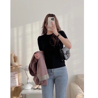 [Hàng có sẵn] Áo len tăm cộc tay basic nhiều màu chất đẹp