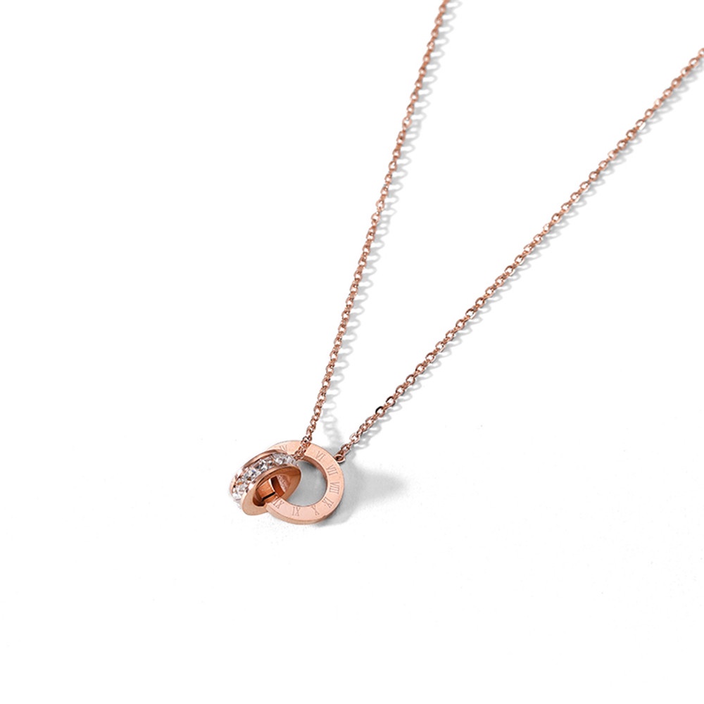 1 Vòng cổ thép titan mặt nhẫn đôi đính đá zircon đơn giản cho nữ