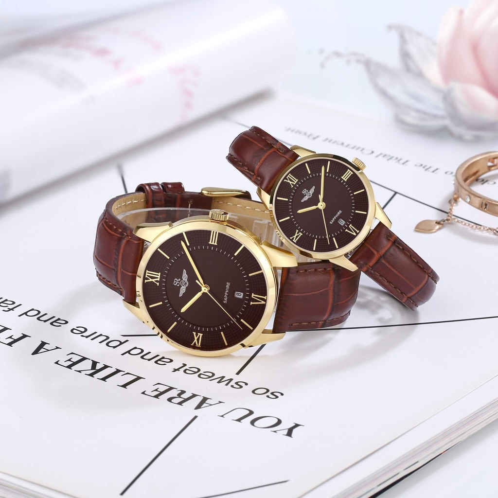 Đồng hồ đôi SRWATCH Couple-F SR80050.6103CF nâu thiết kế sang trọng, quyến rũ Bảo Hà