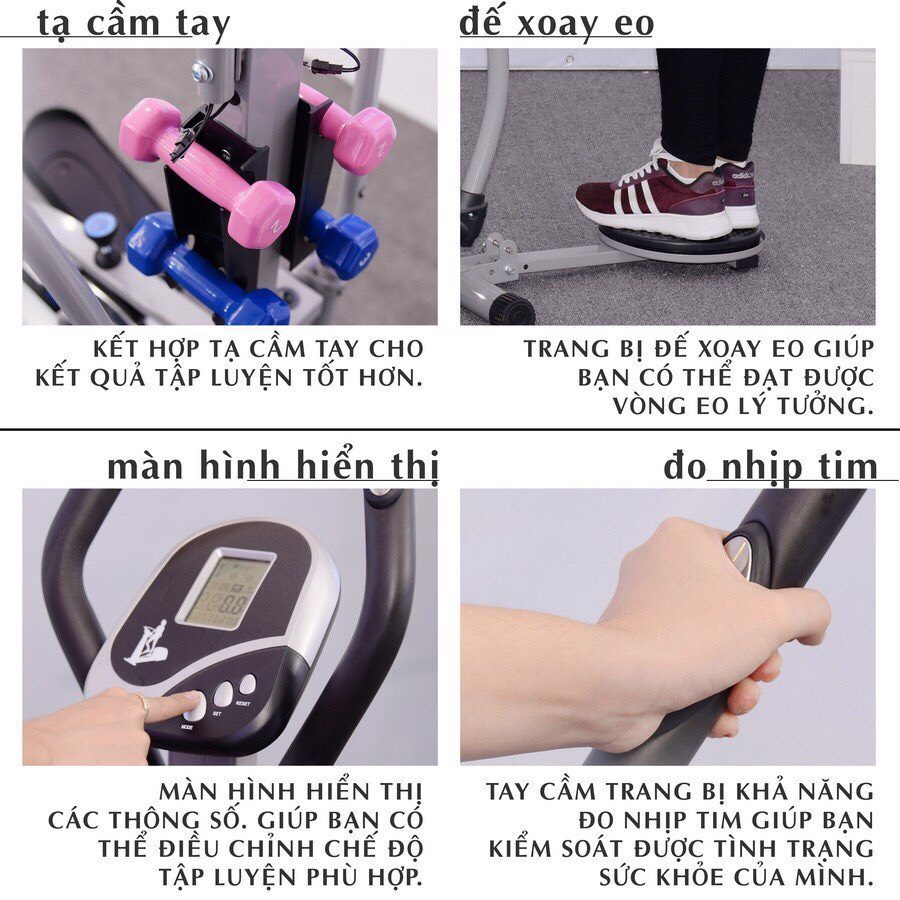 Xe đạp tập thể dục toàn thân mofit - Kèm đĩa xoay eo và tạ tay