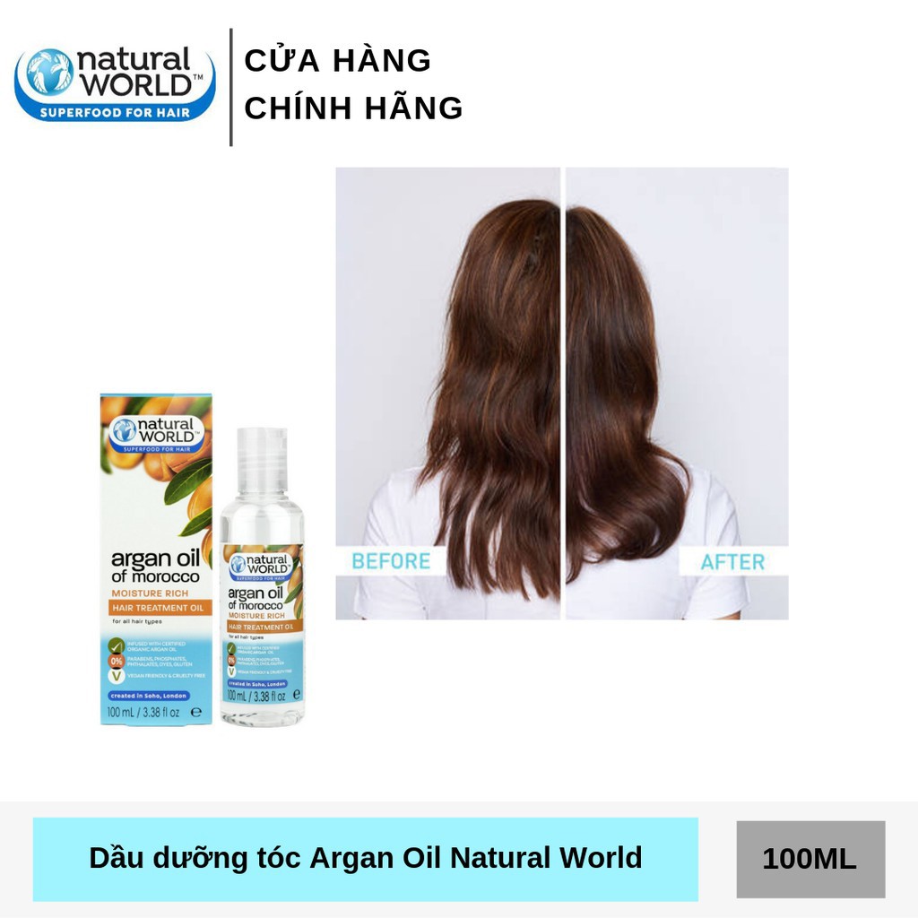 [Mã FMCGMALL - 8% đơn 250K] Dầu dưỡng tóc Argan Oil of Morocco NATURAL WORLD