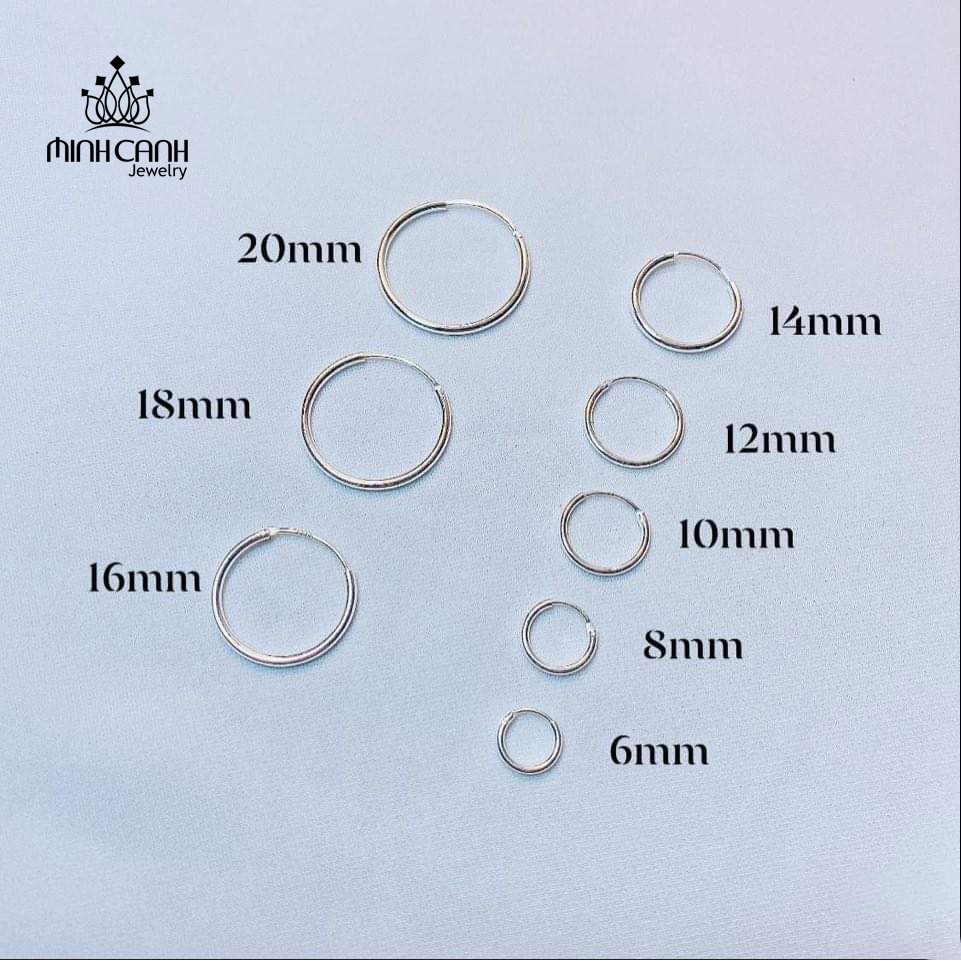 Khuyên Tai Bạc Tròn Trơn Basic Nhiều Size 12 mm 14mm 16mm 18mm 20mm - Minh Canh Jewelry