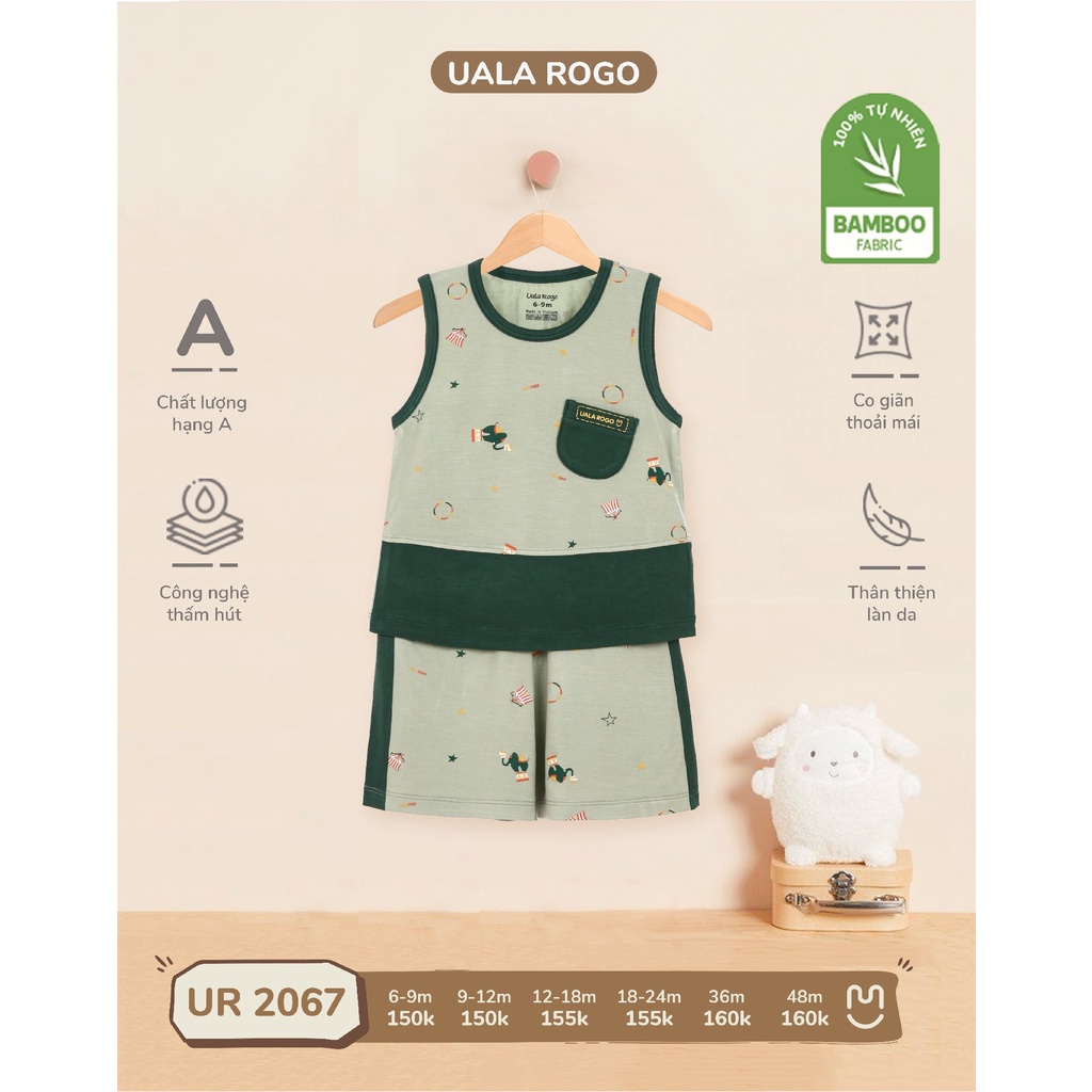 Quần áo bé trai ba lỗ Ualarogo 6 tháng - 4 tuổi vải sợi tre Bamboo thoáng mát co giãn thấm hút mềm mịn 2067