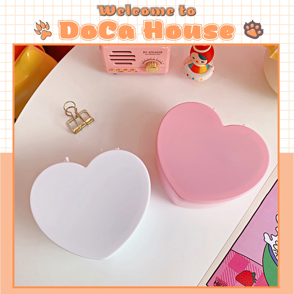 Hộp đựng đồ DOCA nhiều ngăn, hộp trái tim đựng nữ trang kẹp tóc 2 tầng có gương soi dễ thương (tặng sticker)