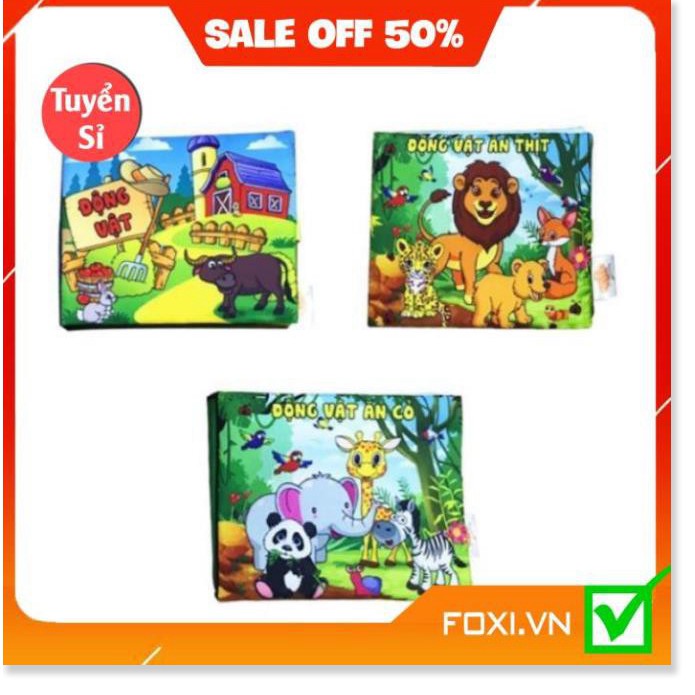ComBo 3 Sách Vải Giáo dục mầm non-Chủ đề Động Vật-Dành cho bé Sơ Sinh-kích thích IQ-Trí tuệ