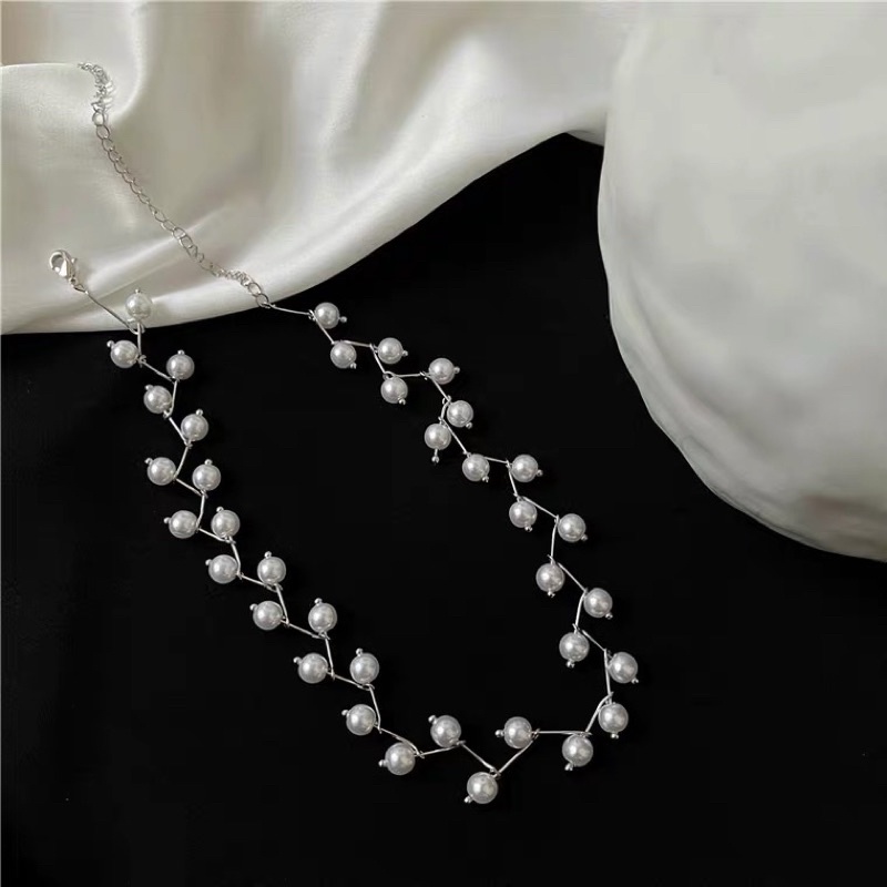 Dây chuyền dáng choker phối ngọc trai nhân tạo TÍM STORE phong cách hàn quốcaa