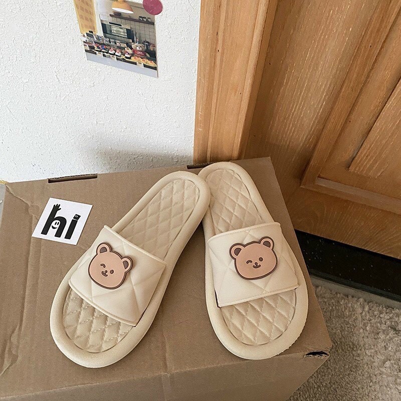 Dép Lê Gấu 2 Màu Đen &amp; Be Dáng Unisex Thời Trang, dép Bánh mì nữ, DÉP đi trong nhà siêu HoT - Linh Tinh Shop