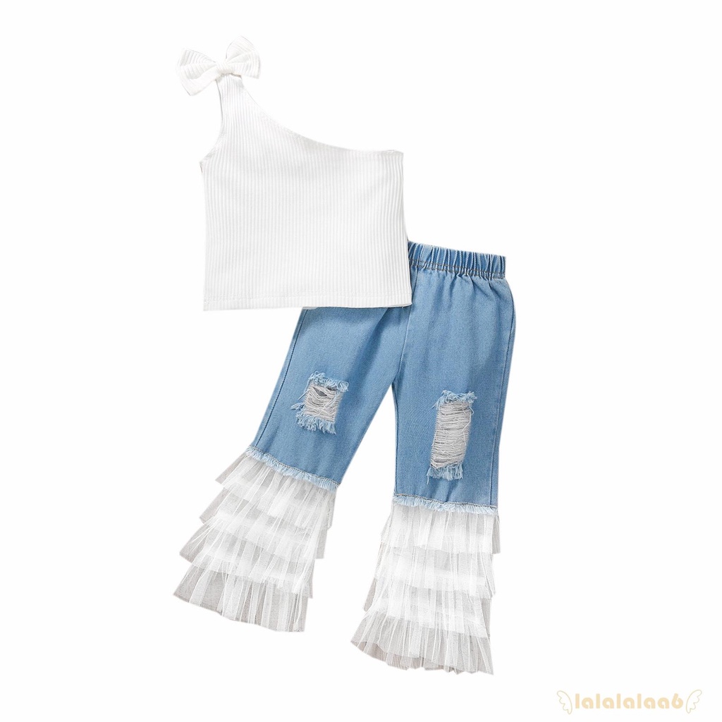Set Áo Hai Dây Hở Vai + Quần Denim Rách Thời Trang Cho Bé Gái Laa6 | BigBuy360 - bigbuy360.vn