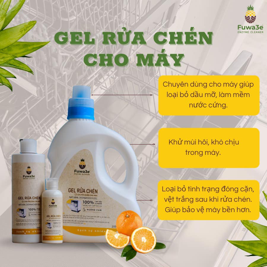 Nước rửa chén hữu cơ Fuwa3e cho máy rửa chén dạng gel sạch bóng dầu mỡ, bảo vệ máy rửa chén