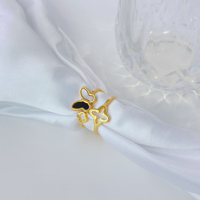 Nhẫn Thép Titan Mạ Vàng 18k Hình Bướm Đơn Giản Thời Trang