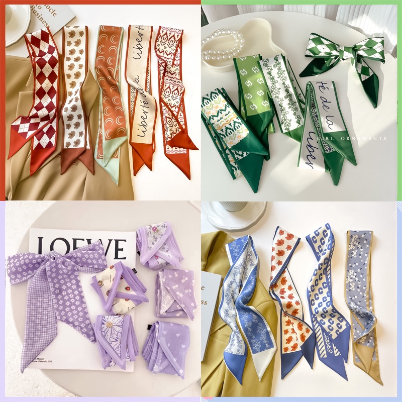 Khăn Choàng Cổ / Băng Đô Cài Tóc Bằng Lụa Cỡ Nhỏ Đính Nơ Ruy Băng Đa Năng Trang Trí Túi Xách