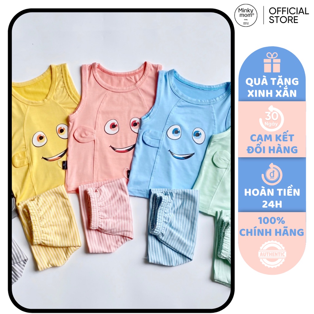 [SALE] Bộ Quần Áo Bé Gái, Bé Trai KIMCHIBABY Vải Thun Lạnh Hoạ Tiết Con Mắt Tai Thú, Bộ Cộc Tay Cho Bé Mặc Nhà KW2208