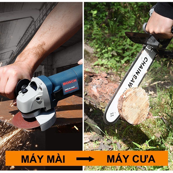Combo Máy Mài Góc Cầm Tay Bosh 670W và Lưỡi Cưa Xích Chain Saw gắn máy mài