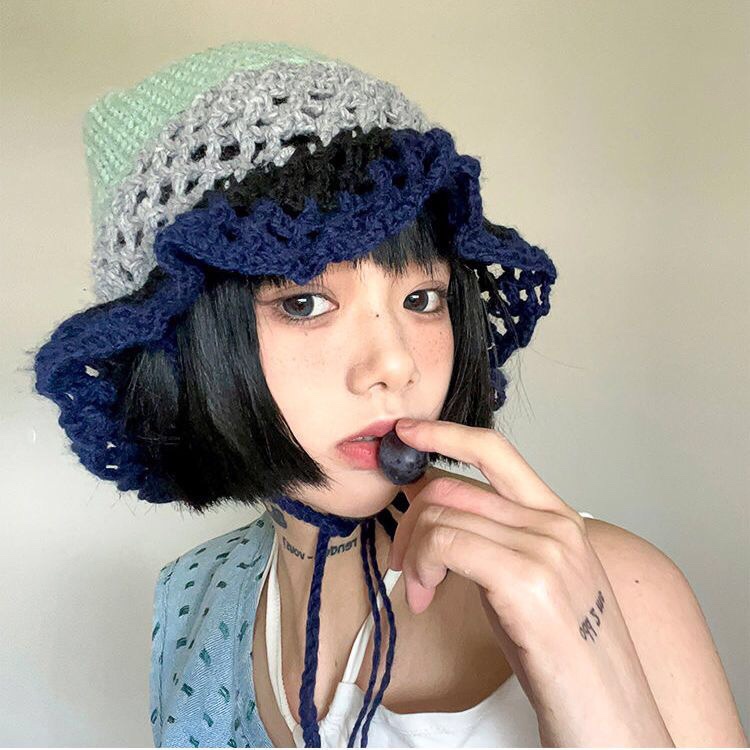 Nón Đan Len Tai Bèo Handmade Cột Dây Y2K Phong Cách Hàn Quốc