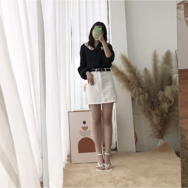 [Tặng Kèm Scrunchies] Áo sơ mi phối ren style ulzzang