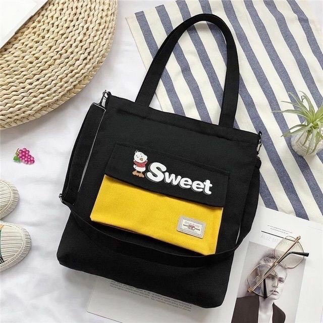 Túi tote nữ in hình chữ mềm mại sweet