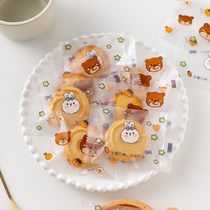 set 50 túi hàn miệng gấu thỏ size 7 x 10 cm