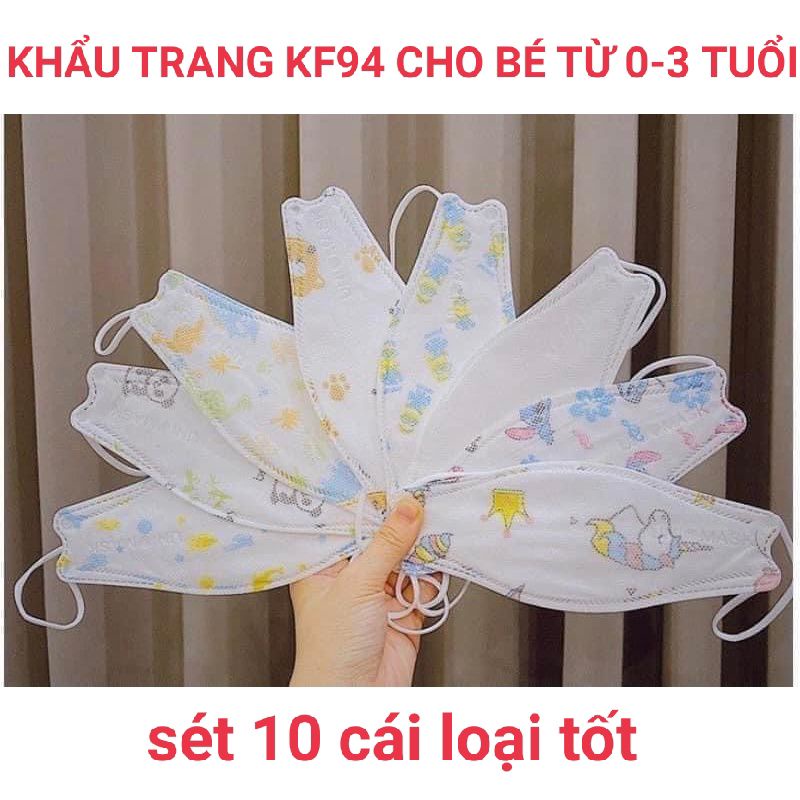 KHẨU TRANG KF94 CHO BÉ 0-3 TUỔI, 3-10 TUỔI SÉT 10 CÁI LOẠI TỐT CHÍNH HÃNG 4 LỚP ĐỦ KÍCH THƯỚC