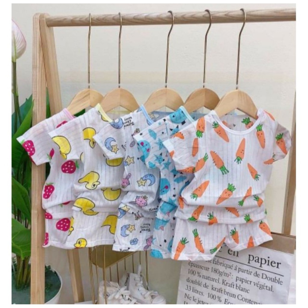 Bộ cộc tay cotton sợi tre nhiều họa tiết đáng yêu mềm mát cho bé trai, bé gái