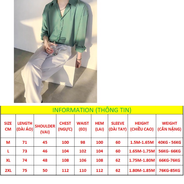 Áo sơ mi cổ bẻ tay dài form rộng nam nữ vải Lụa mềm mịn ít nhăn MRD02 từ 40-85kg