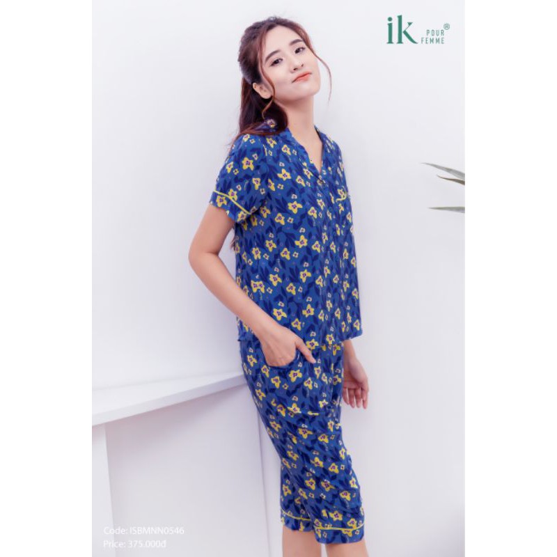 Bộ mặc nhà Pijama áo cộc tay quần lửng Lanh IK0547 Giá 355.000đ