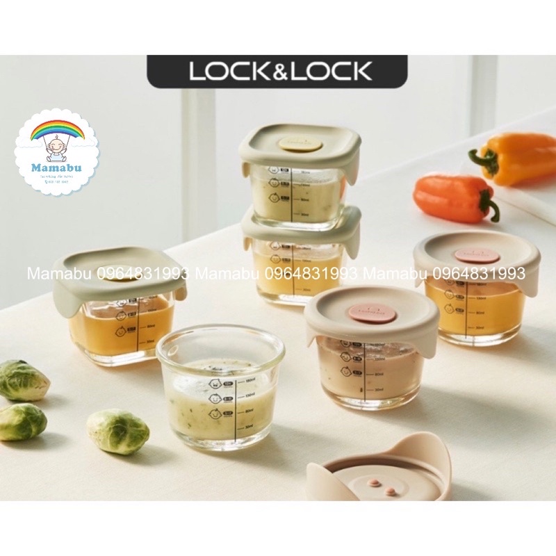 Set 3 Hộp Thuỷ Tinh Đựng Đồ Ăn Dặm Cho Bé, Cốc Nấu Cháo Lock&Lock 230ml Chính Hãng Chịu Nhiệt -20 Đến 400 Độ C Mamabu