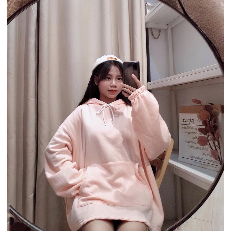 Áo Hoodie Basic trơn oversize tím hồng xanh xám cam (ảnh thật)