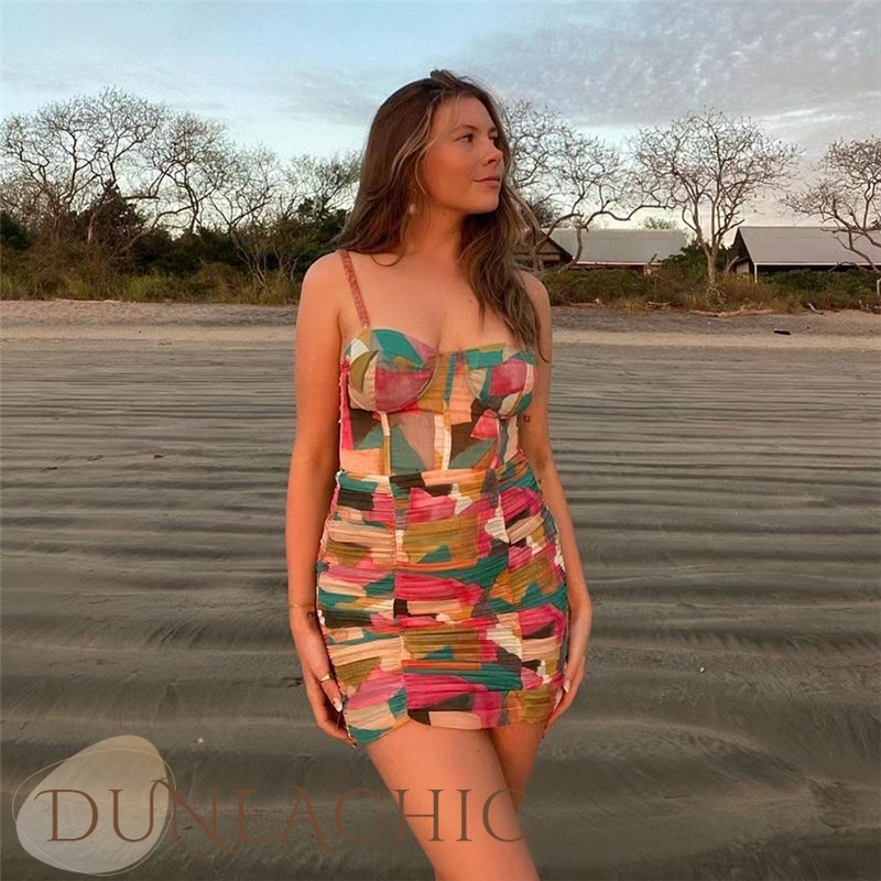 DUNEA Đầm Hoa Hai Dây Hở Lưng Gợi Cảm Cho Nữ