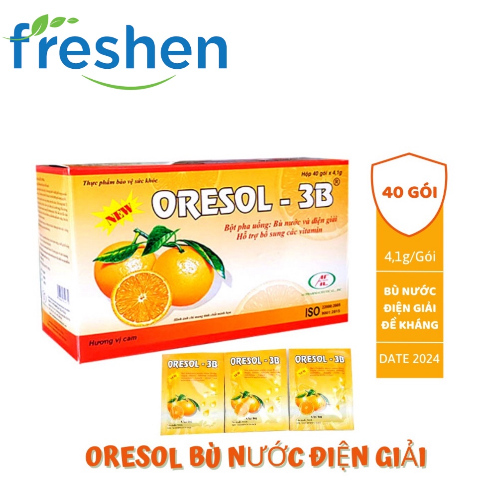 ORESOL 3B Bù Nước Và Điện Giải Hương Cam Hộp 40 Gói, Phòng Ngừa Mất Nước Do Tiêu Chảy