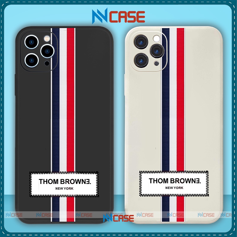 Ốp lưng iPhone Thom Browne cạnh viền vuông silicon mềm dẻo chống sốc cho iphone 6/6s/7/8/X/XS/11/12/13 Pro Plus Max