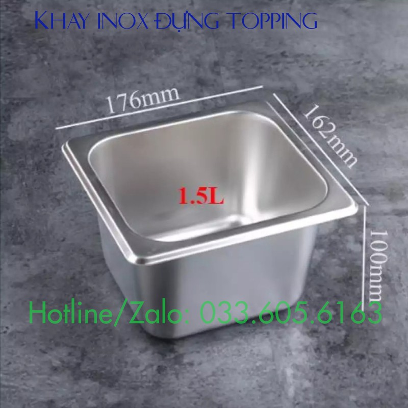 Khay đựng topping Inox có nắp đậy dung tích 1.5L