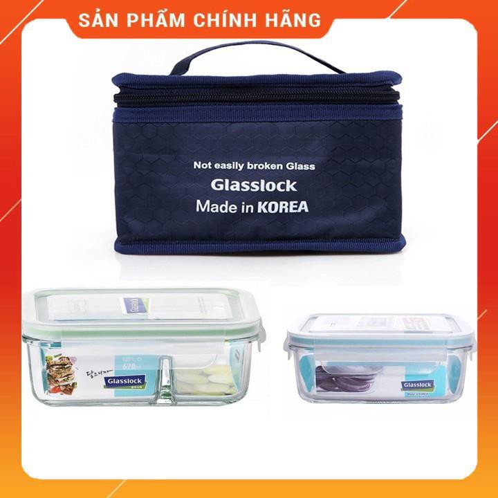 Bộ túi giữ nhiệt, hộp thủy tinh GLASSLOCK 400ml và chia ngăn 670ml