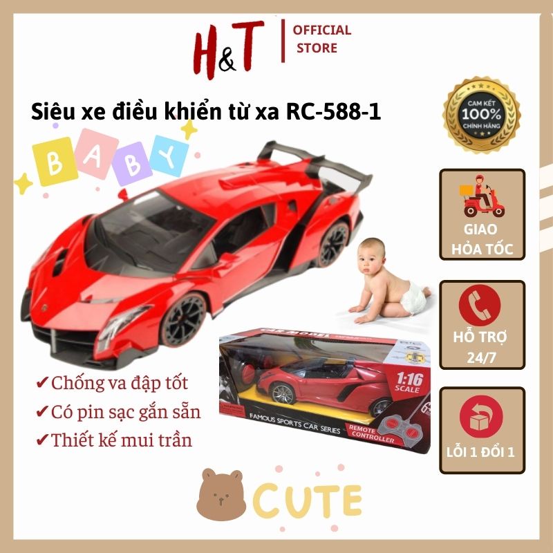 ⚡ PIN AA ⚡ Đồ chơi trẻ em - Siêu xe ô tô điều khiển từ xa 4 chiều CAR MODEL R/C 1:16 NO.588-1