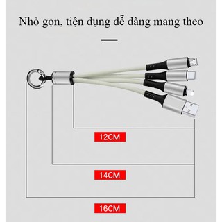 Cáp Sạc 3 Đầu Dòng 2A Ligting Micro Type C Iphone Android - QT