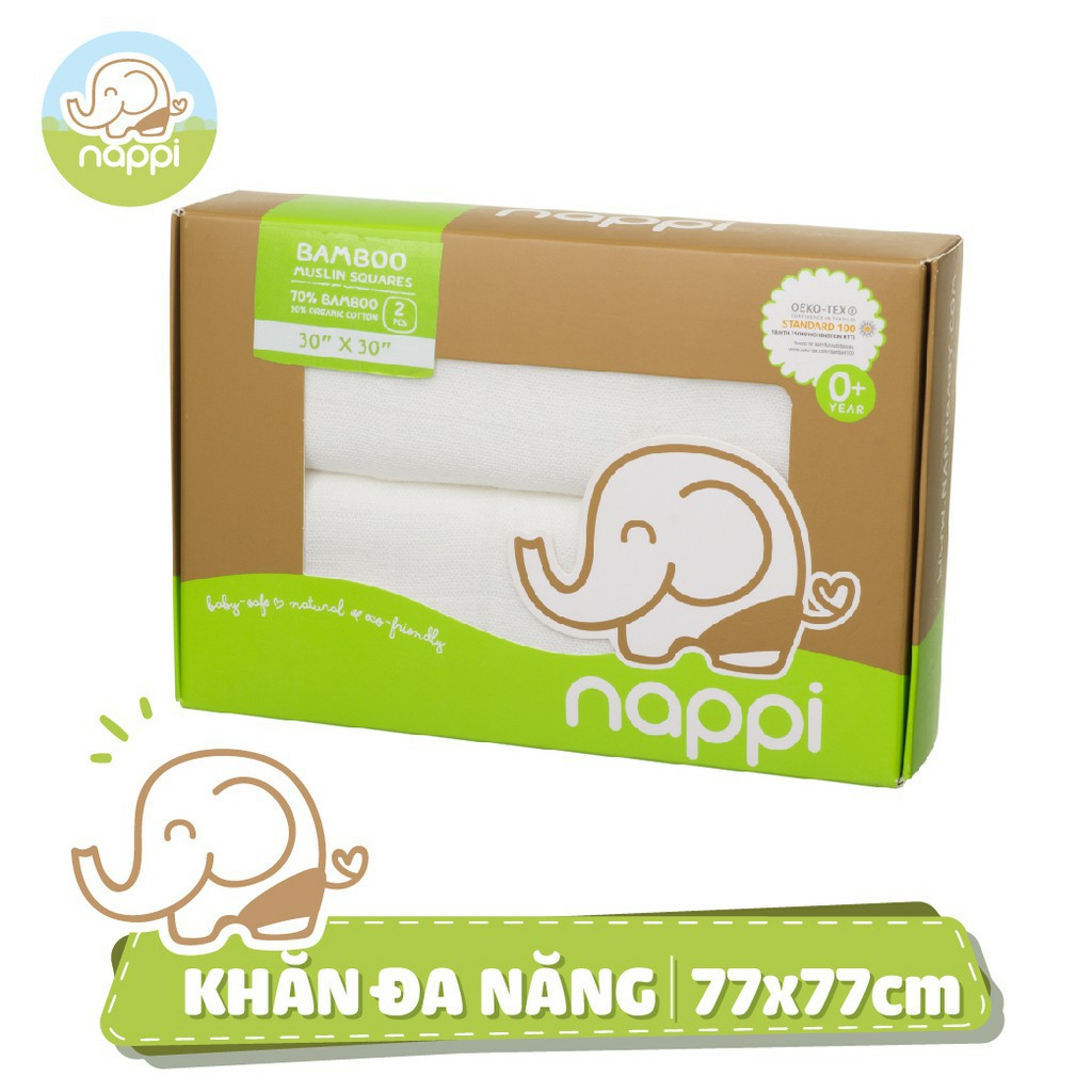 [TẶNG NƯỚC GIẶT] Hộp 2 khăn sợi tre đa năng Nappi 77x77 cm (2 chiếc/hộp)