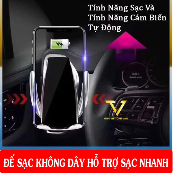 Sạc không dây kiêm giá đỡ trên ô tô-Cảm biến tự động