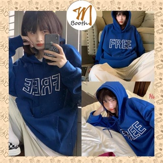 M Booth -  Áo Hoodie Ulzzang  Nỉ Xanh Free dưới 65kg - Nỉ Dày Dài Tay Kèm Mũ - G0100