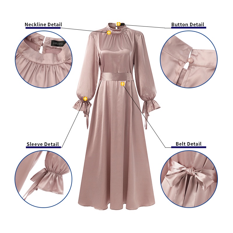 Đầm maxi ZANZEA tay ống loe dài cổ tròn màu trơn thời trang cổ điển dành cho nữ