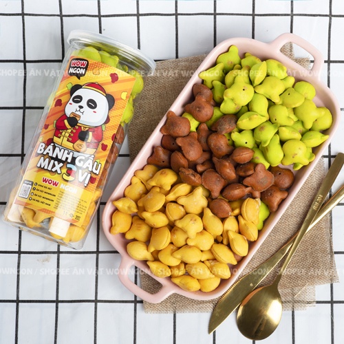 Bánh gấu nhân kem sữa mix 3 vị WowNgon hộp 420g siêu ngon đồ ăn vặt Hà Nội